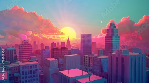 Memphis sunsets captured in a whimsical 3D style  AI generated illustration