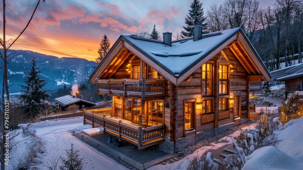 Mountain chalet with panoramic views  AI generated illustration