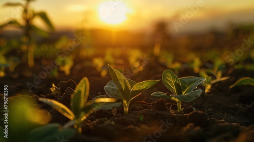 Young Plant Growing Under Sunlight with bokeh background