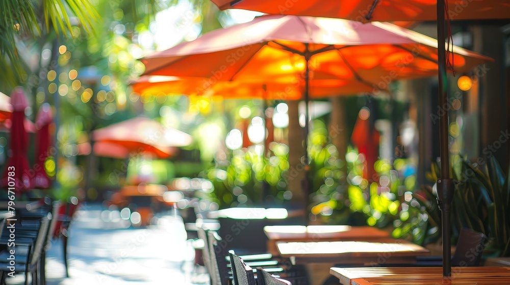 Outdoor cafes with umbrella-covered tables AI generated illustration Outdoor cafes with umbrella-covered tables AI generated illustration