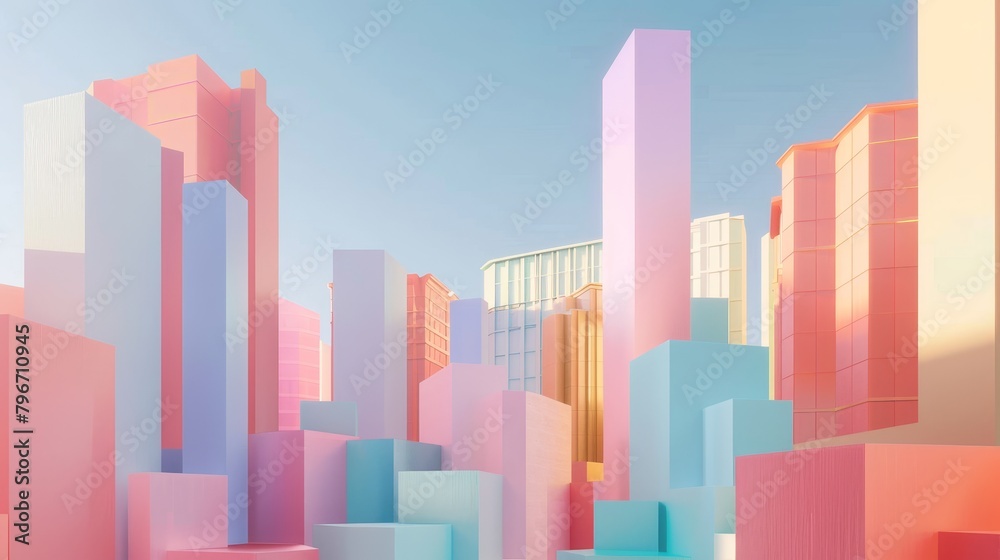 Pastel-colored buildings in an abstract 3D render  AI generated illustration