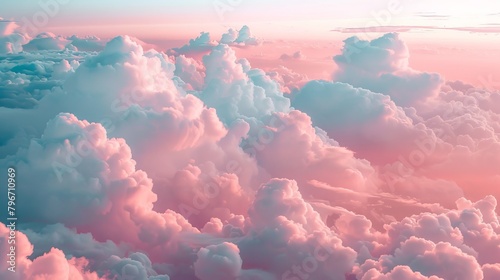 Pastel-colored clouds floating in a pink sky AI generated illustration