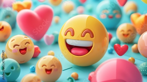 Playful 3D illustrations of emojis and stickers commonly used on social media AI generated illustration