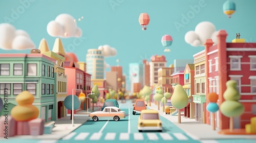 Playful 3D illustrations of Memphis street scenes AI generated illustration