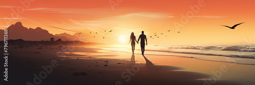 Ein romantischer Spaziergang im warmen Sonnenuntergang am Strand