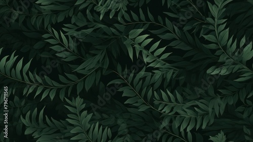 Dark green leaf of ferns illustration tropical jungle drawn black tone