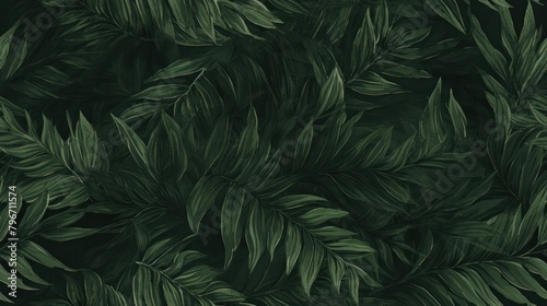 Dark green leaf of ferns illustration tropical jungle drawn black tone