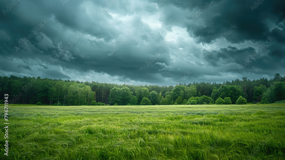cloudy sky with thunderclouds over a green field and forest, rain, landscape, nature, weather, emerald green, meteorology, atmospheric valley view, trees, harvest cloudy sky with thunderclouds over a green field and forest, rain, landscape, nature, weather, emerald green, meteorology, atmospheric valley view, trees, harvest