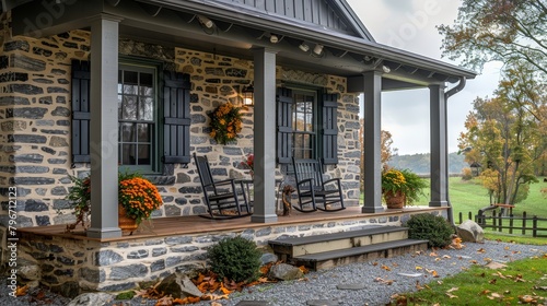 Autumn Serenity  Cozy Front Porch Adorned with Fall Flowers