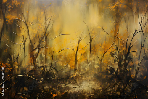 Golden Glade Glissando, abstract landscape art, painting background, wallpaper, generative ai photo