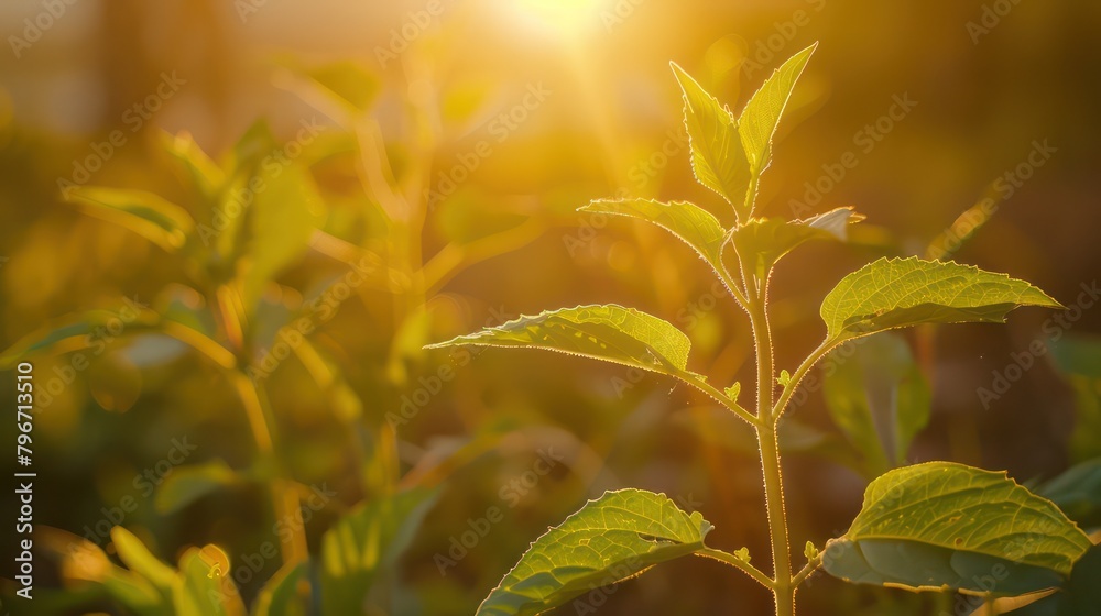 Obraz premium Young Plant Growing Under Sunlight with bokeh background