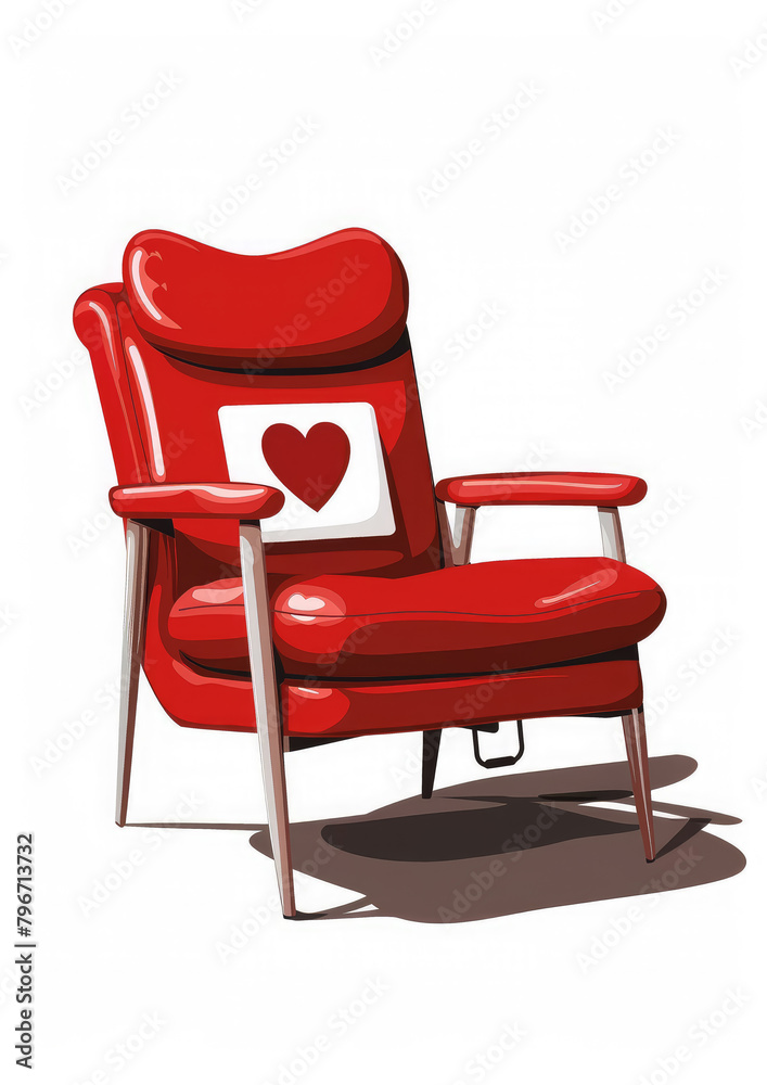 Obraz premium red chair with a heart for a blood donor on a white background, illustration, hospital, donation, transfusion, furniture, couch, health, medicine, charity