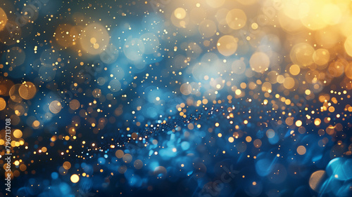 Whispers of blue and gold abstract forms mingle with sparkling bokeh lights, setting the stage for a magical New Year's Eve celebration. Ai generated