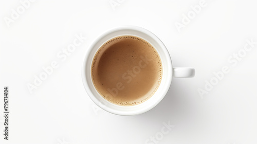 One white cup filled with coffee on white background