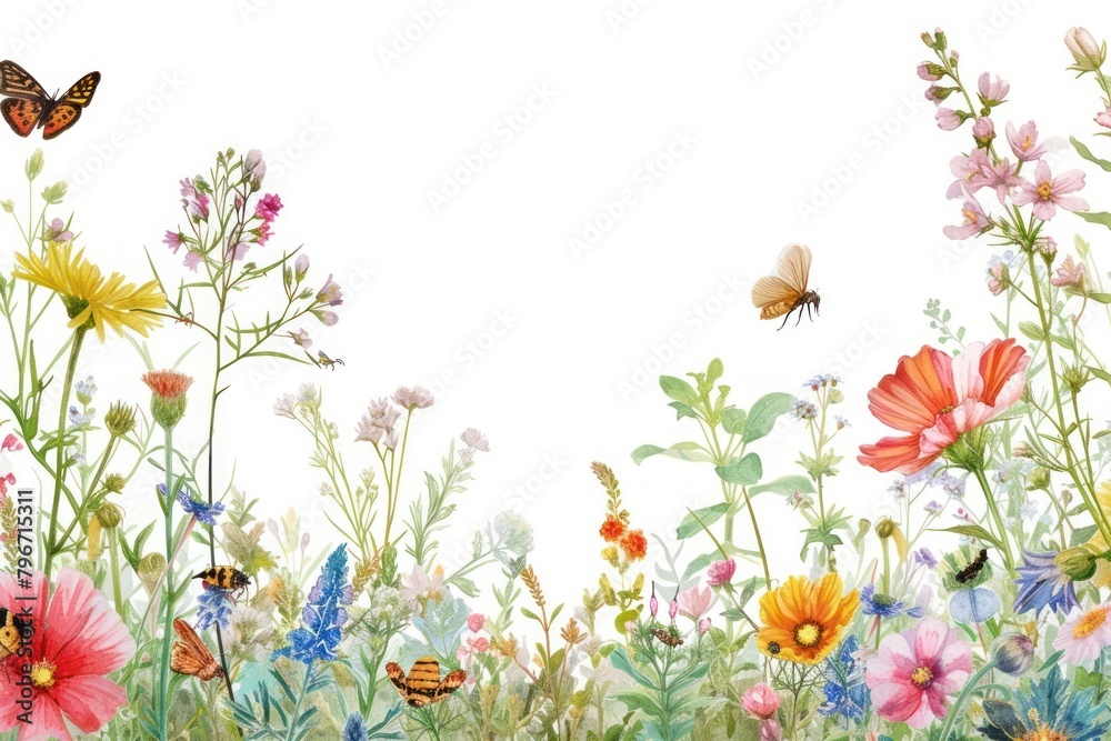 Insect border with flowers nature butterfly outdoors. Stock ...