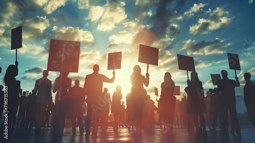 Silhouette of People holding placard during sunset 