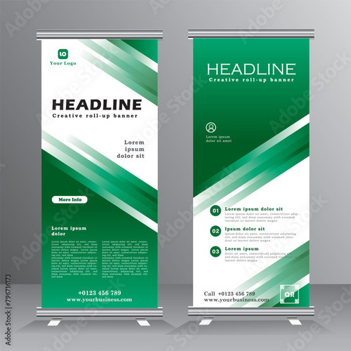 Corporate roll up banner design template for your business, Rollup banner design with green color, vector eps 10. photo