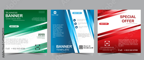 Digital business marketing banner for social media post template, Business webinar template design for marketing, Green, red and blue color post design, vector