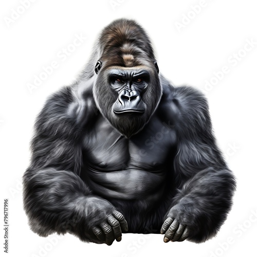 A Gorilla Isolated Against a Plain Background  Highlighting the Majestic and Thoughtful Expression of This Powerful Primate      