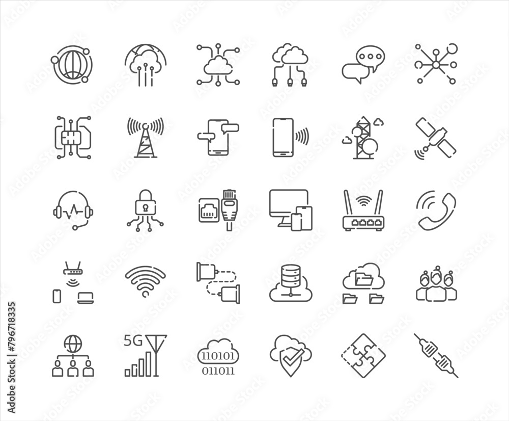 Networking outline icon set