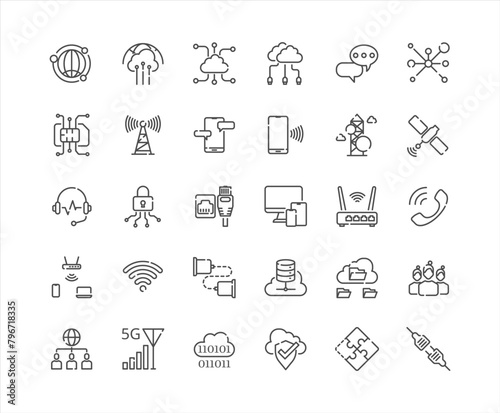 Networking outline icon set