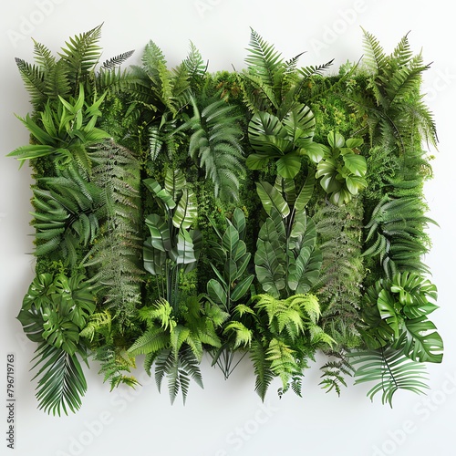 A lush green wall of various tropical plants and ferns.