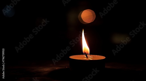 An intimate glimpse of a solitary candle flame, its flickering glow casting a warm, inviting aura in the surrounding darkness