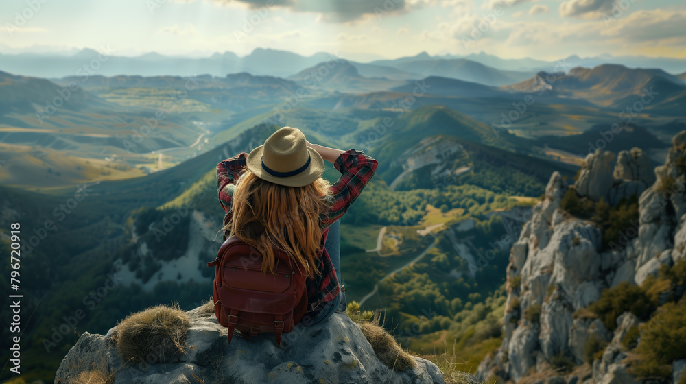 A wanderlust looking over a spectacular mountain view.