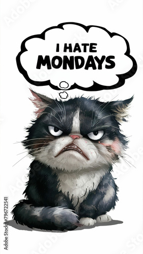 A humorous picture of a grumpy cat saying I hate Mondays