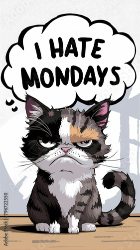 A humorous picture of a grumpy cat saying I hate Mondays