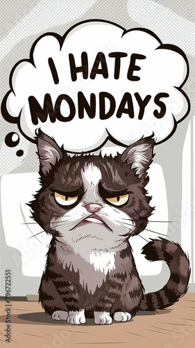A humorous picture of a grumpy cat saying I hate Mondays