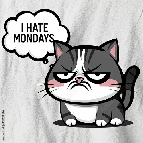 A humorous picture of a grumpy cat saying I hate Mondays