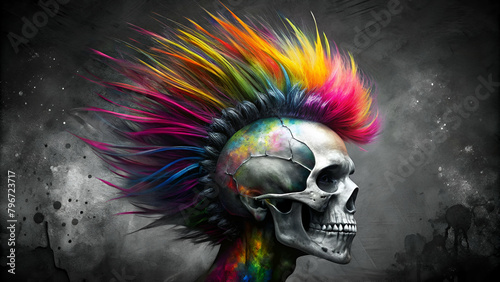  skull with a mohawk style hair style