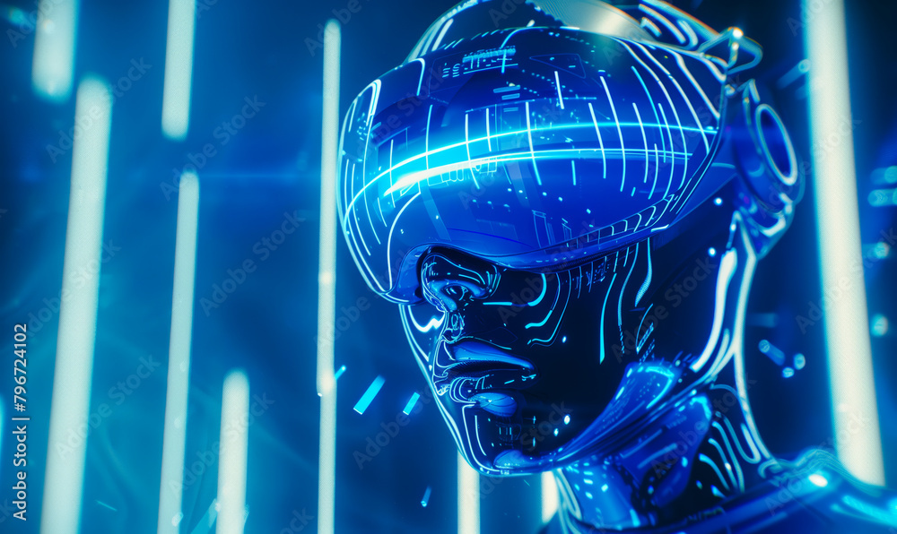 Concept illustration of virtual figure wearing VR glasses Concept illustration of virtual figure wearing VR glasses