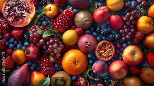 A striking composition of vibrant  freshly picked fruits  their textures and colors vividly captured in stunning high definition