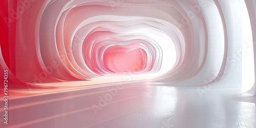 Abstract background with light pink and white curved tunnel with a soft gradient and copy space