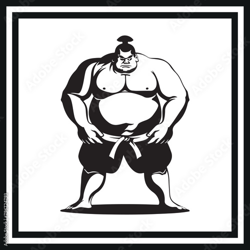 Sumo wrestler stance silhouette clipart on white background