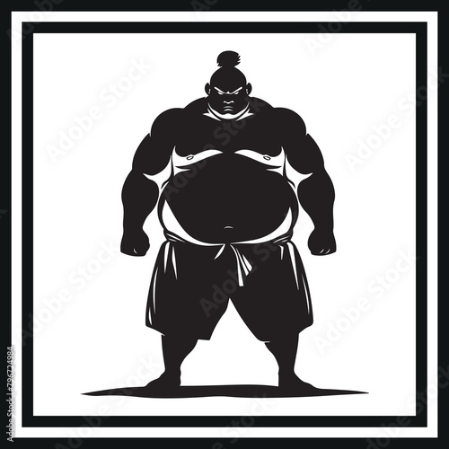 Sumo wrestler stance silhouette clipart on white background