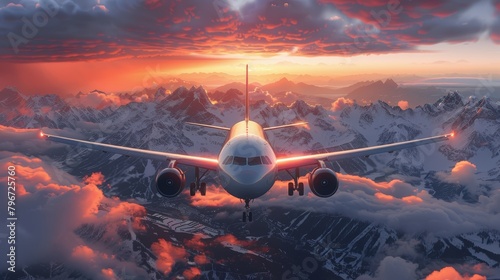 Airplane Flying Over Mountain Range