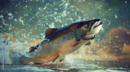 Vibrant Salmon in Motion HighDefinition Aquatic Wildlife Photograph Generative ai