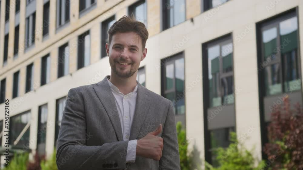 Confident Young Professional Like Gesture Outdoors Confident Young Professional Like Gesture Outdoors