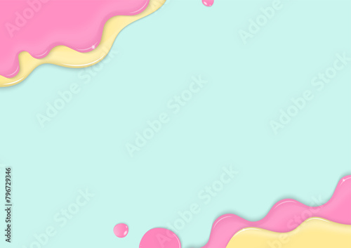 Pink and yellow liquid on green background