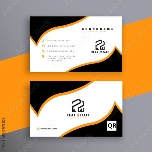 Minimal luxury modern professional real estate orange color business or visiting card set of print ready