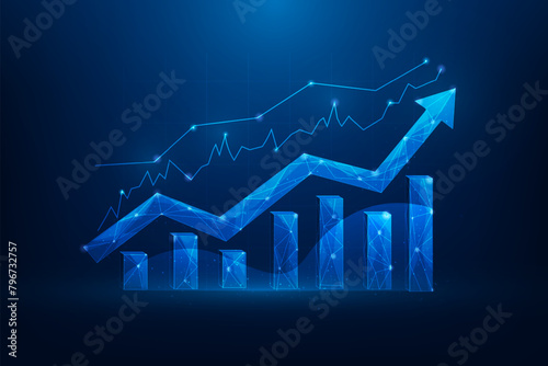 buisness financial graph stock market growth on blue background. chart arrow growth technology digital. vector illustration fantastic design.