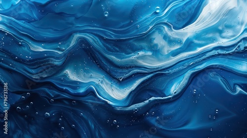Blue and White Waves With Bubbles