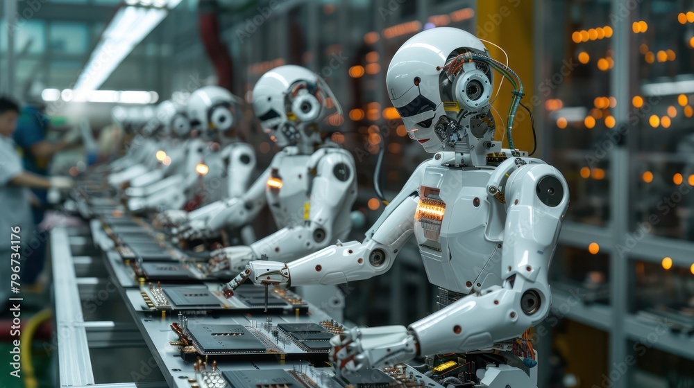 Row of Robots Sitting on Top of Conveyor Belt