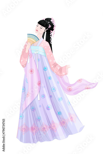 beautiful Asian girl with closed eyes holding a fan. fashion you © Aloksa