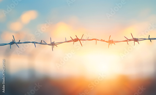 Barbed wire against the sky  World Refugee Day Concept  freedom escape secure