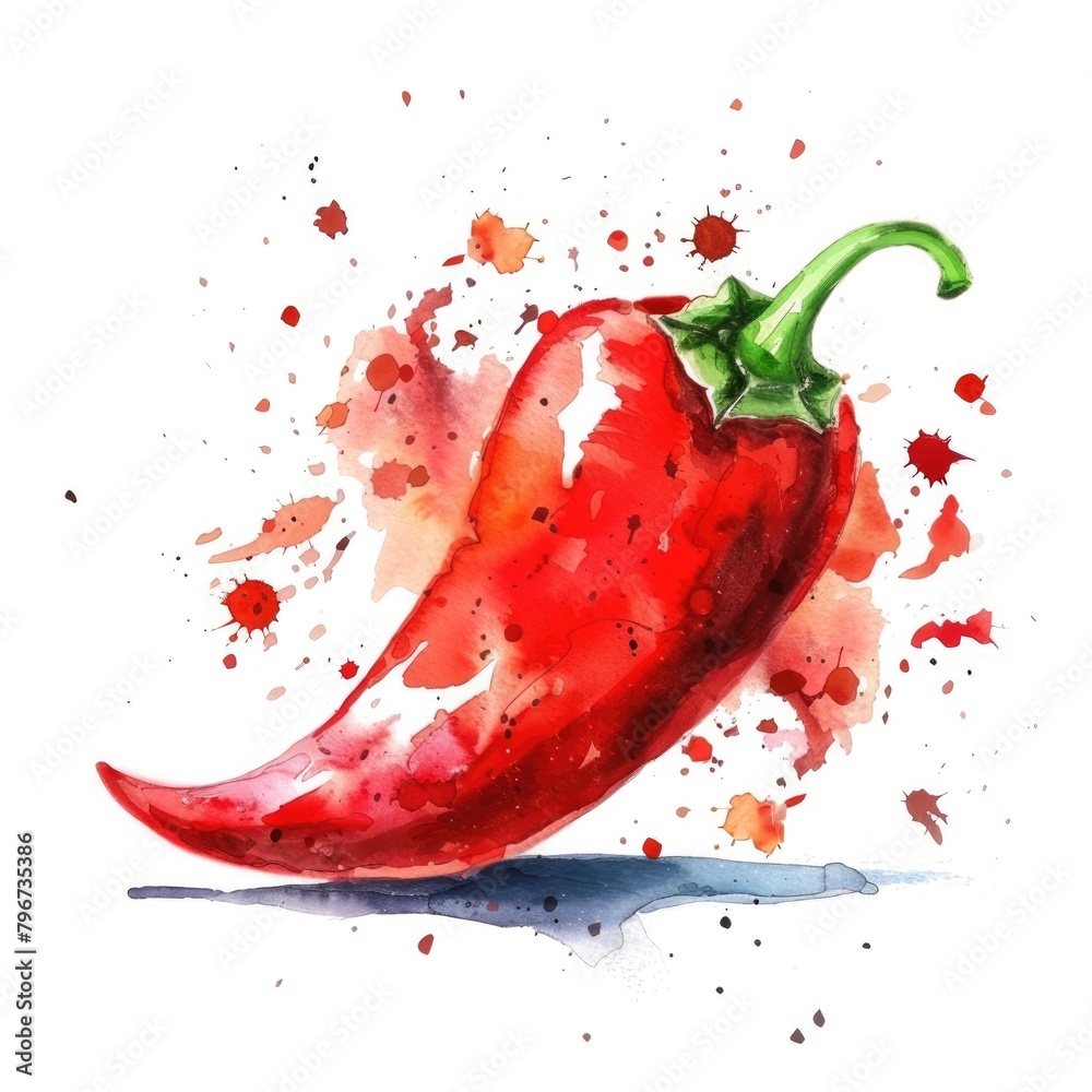 A watercolor illustration of a red chili pepper A watercolor illustration of a red chili pepper