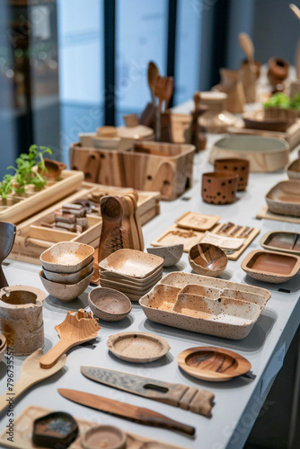A showcase of durable, compostable consumer goods, illustrating the successful application of extended producer responsibilities © Natchaya